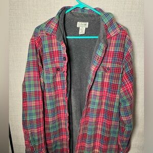 LL Bean Jacket Mens L Flannel Plaid Fleece Red Blue Green Thermal Insulated